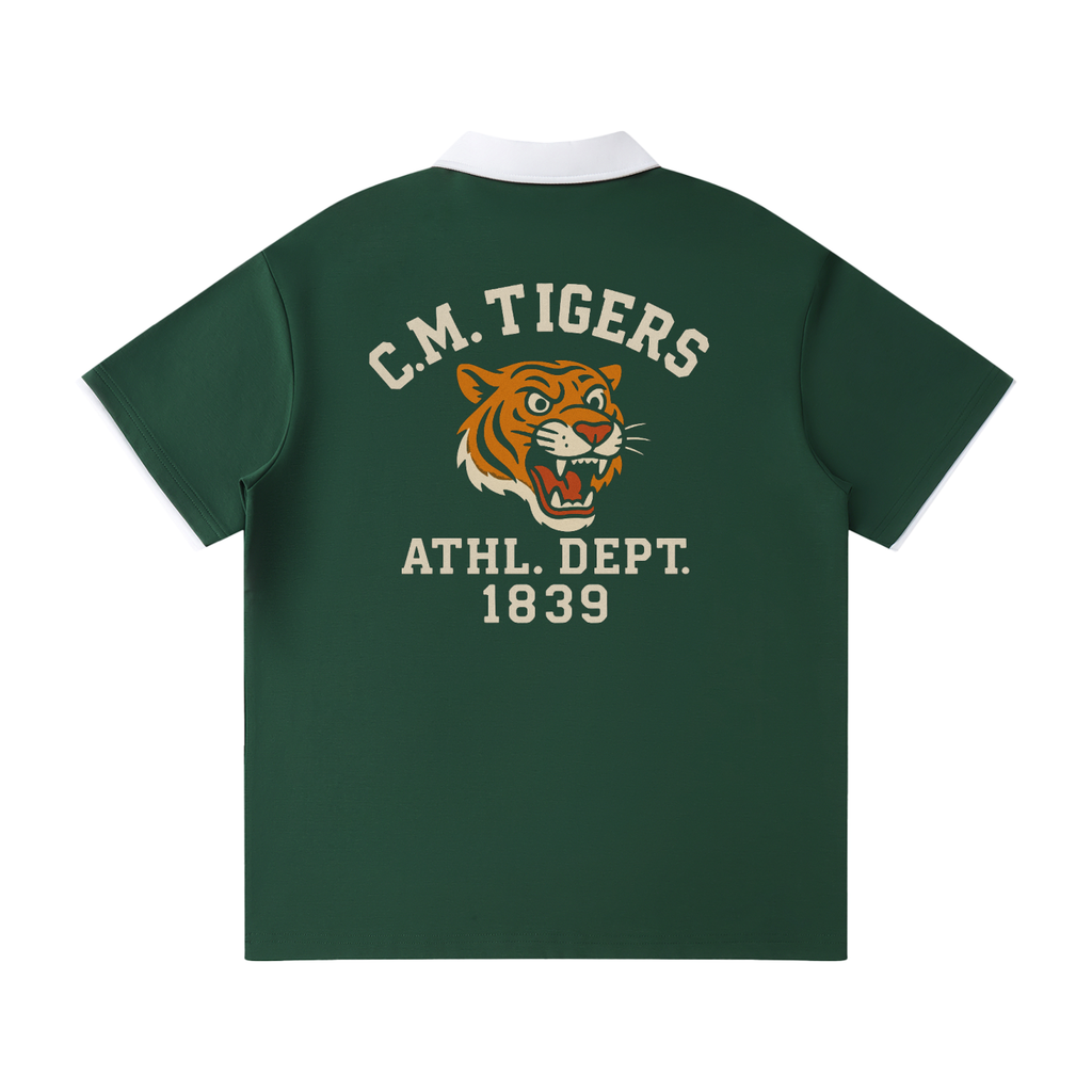 Rowing C.M. Tigers Contrast Collar Raglan Polo Shirt