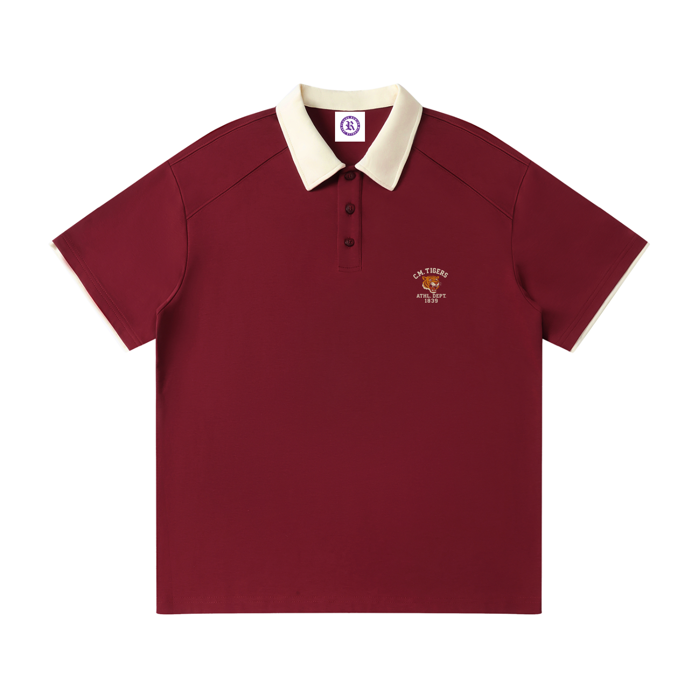 Rowing C.M. Tigers Contrast Collar Raglan Polo Shirt