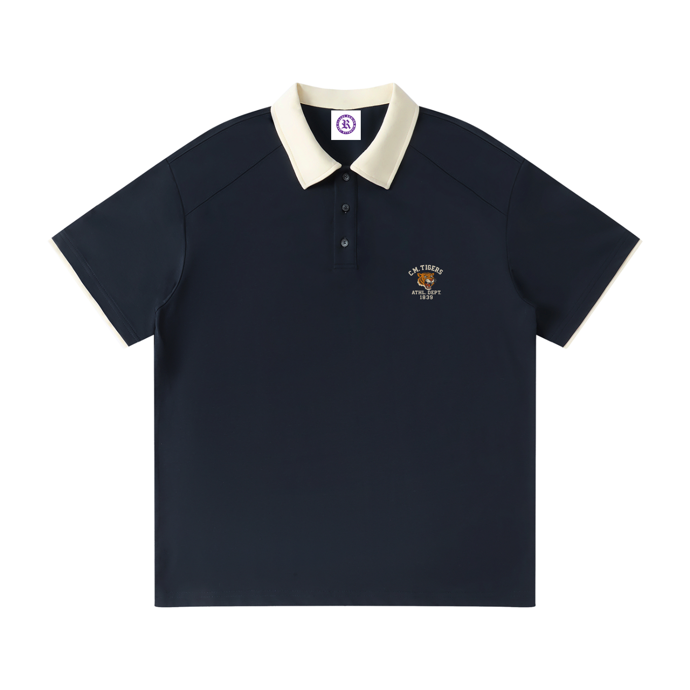 Rowing C.M. Tigers Contrast Collar Raglan Polo Shirt