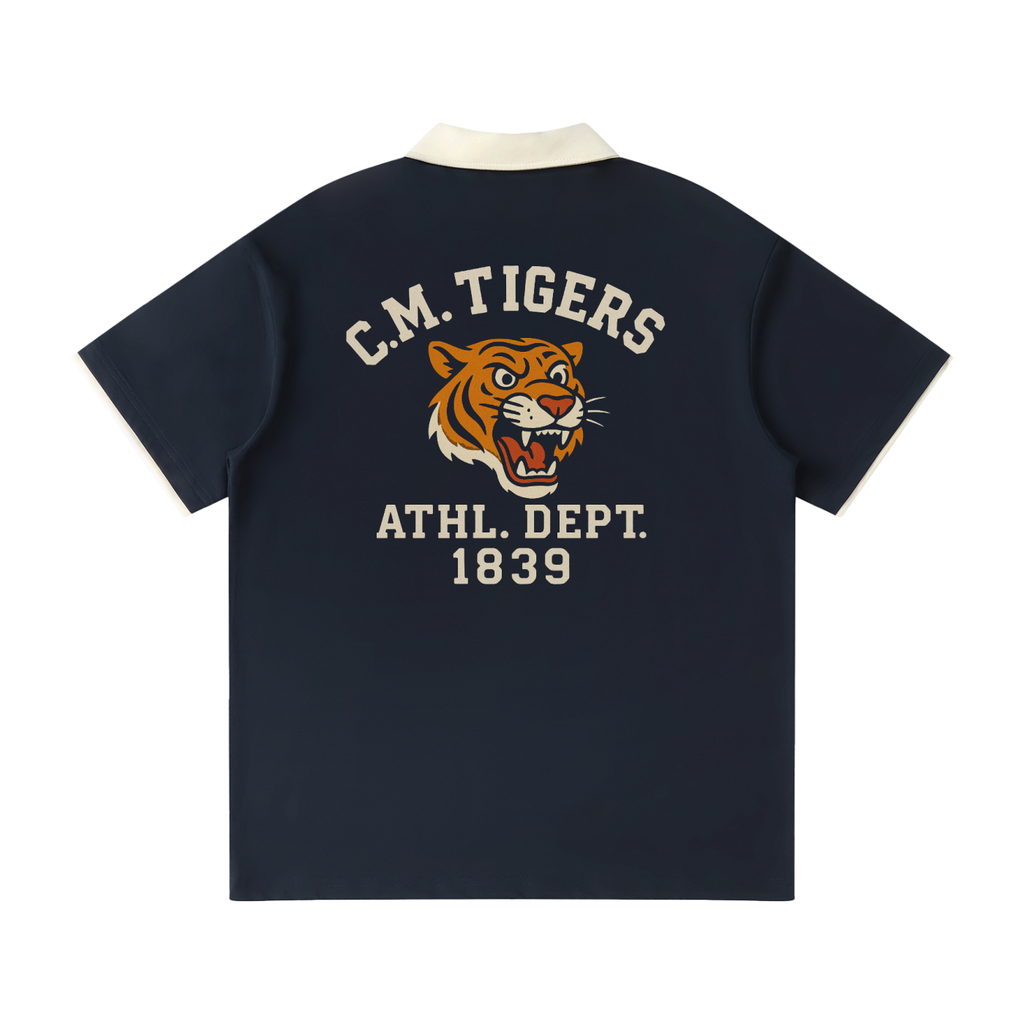 Rowing C.M. Tigers Contrast Collar Raglan Polo Shirt